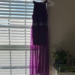 Disney Girl’s D-Signed Purple High-Low Formal Romper with Beaded Waist